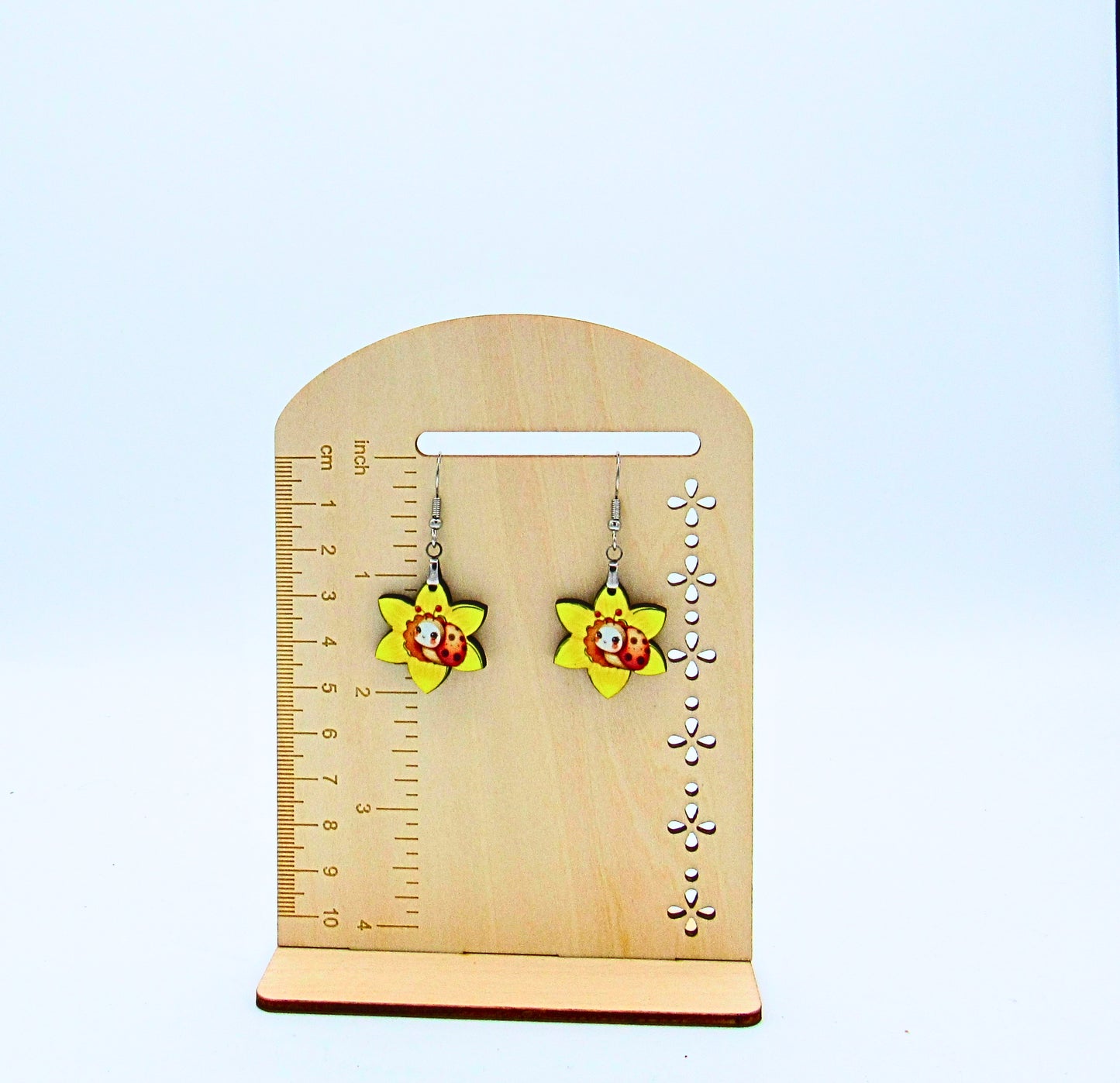 MDF- Daffodil Shaped Sublimated Earrings 1 inch (Bug)