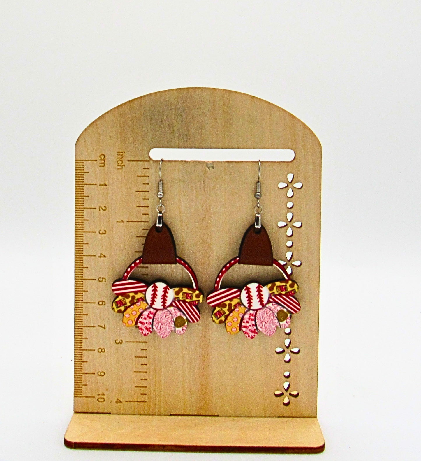 MDF and Faux Leather-Round Sunflower Shaped Sublimated Earrings 1.5 inch