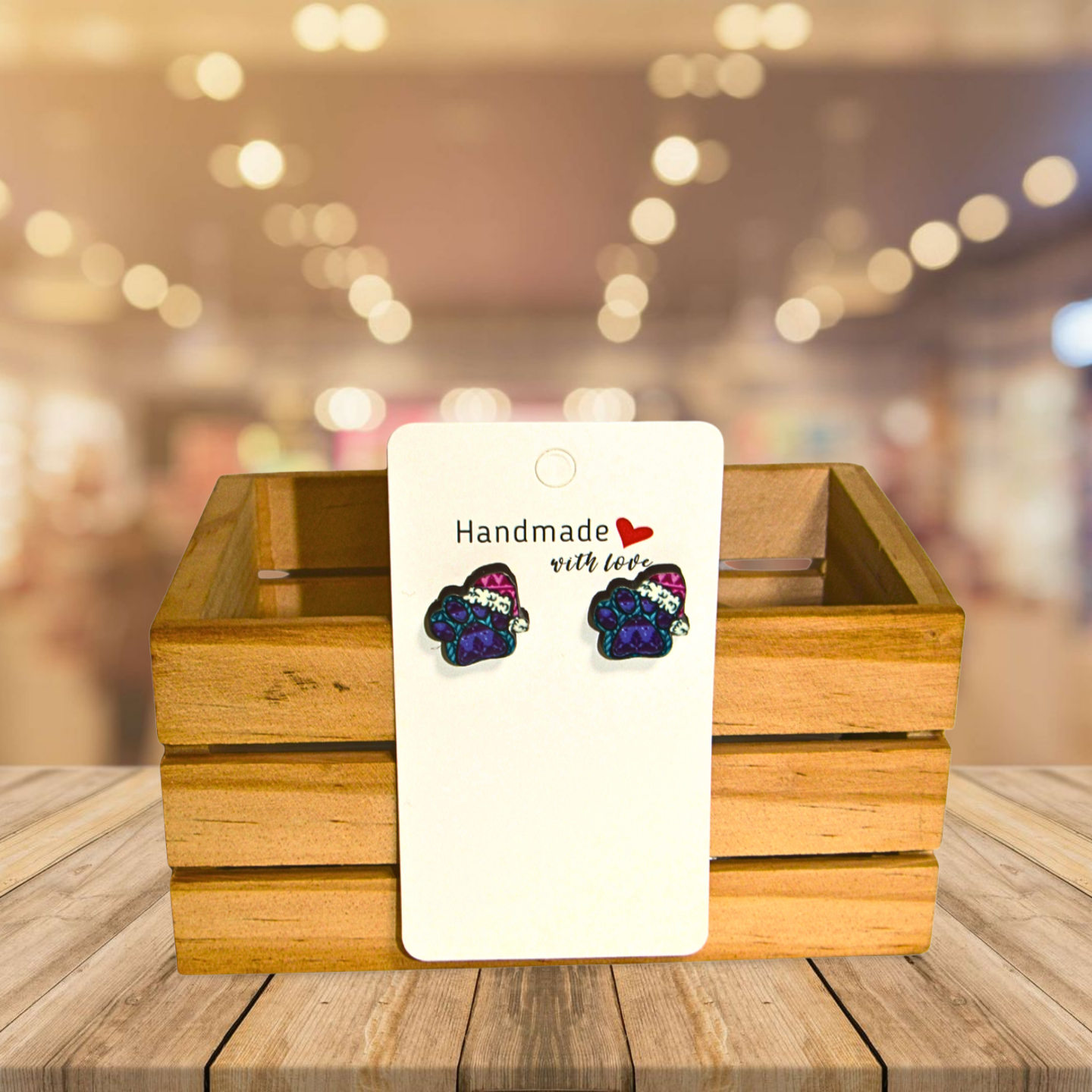 Santa Hat Dog Paw Shaped MDF Sublimated Stud Earrings