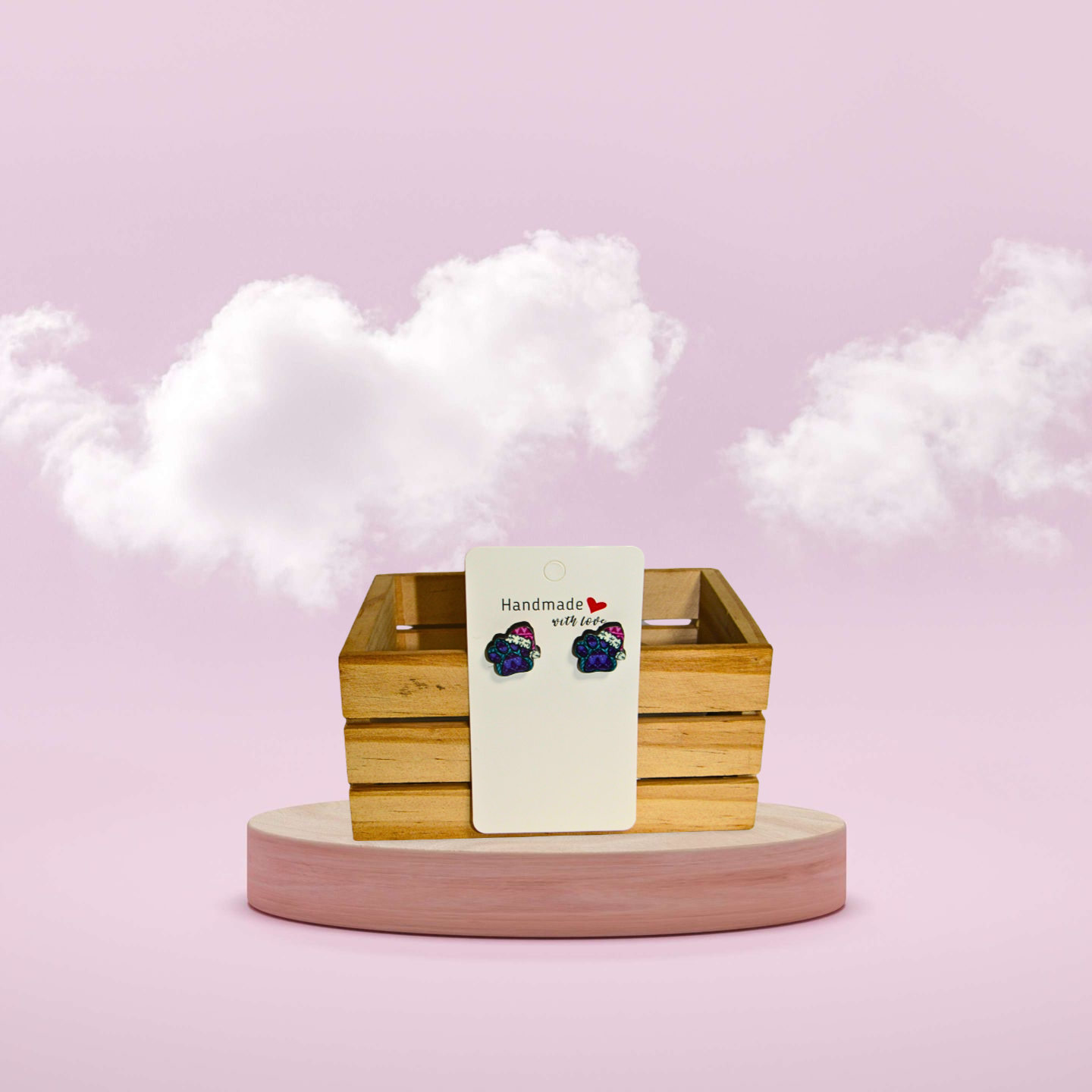 Santa Hat Dog Paw Shaped MDF Sublimated Stud Earrings