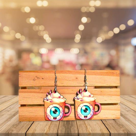 Latte Mug Shaped Sublimated Earrings 1.5 inch MDF