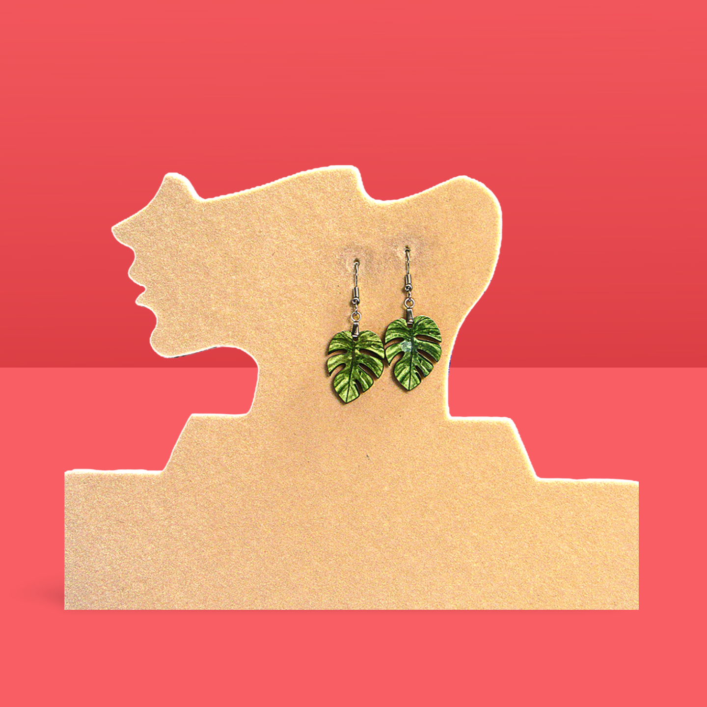 Monstera Leaf Shaped Sublimated Earrings 1 inch