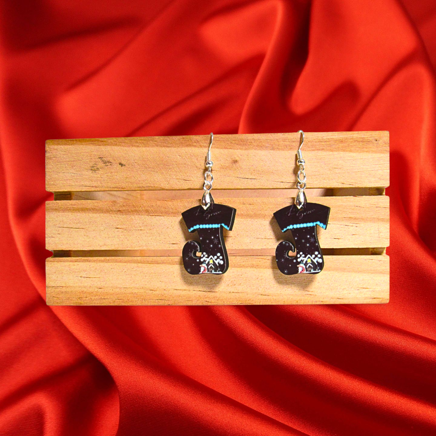 Elf Stocking Shaped Sublimated Earrings 1 inch