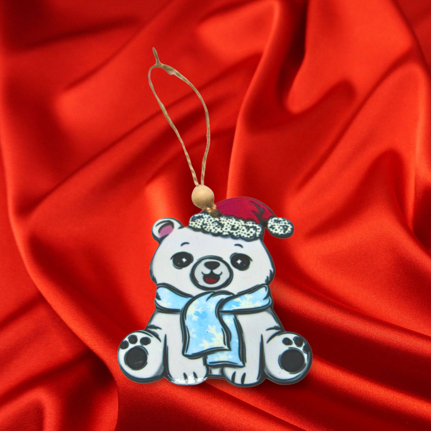 MDF- Polar Bear Sitting Shaped Sublimated Ornament White