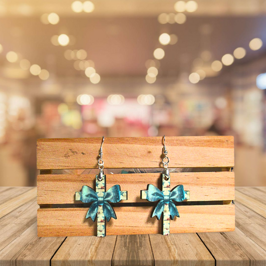 Cross with Bow Shaped Sublimated Earrings 1.5 inch