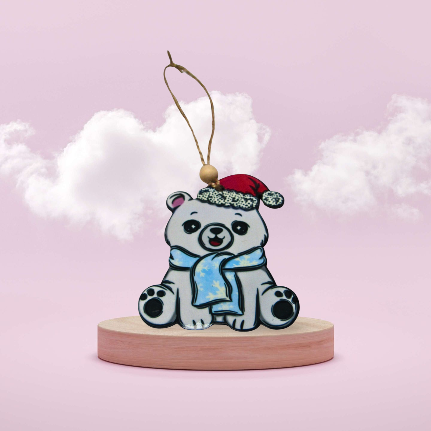 MDF- Polar Bear Sitting Shaped Sublimated Ornament White