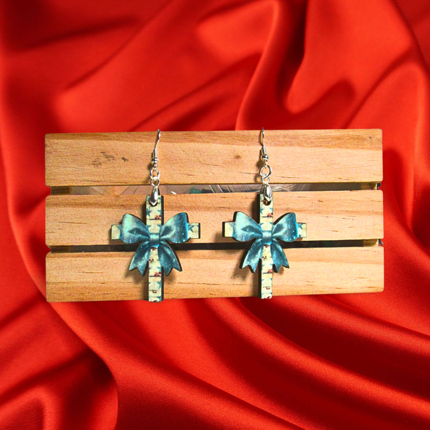 Cross with Bow Shaped Sublimated Earrings 1.5 inch
