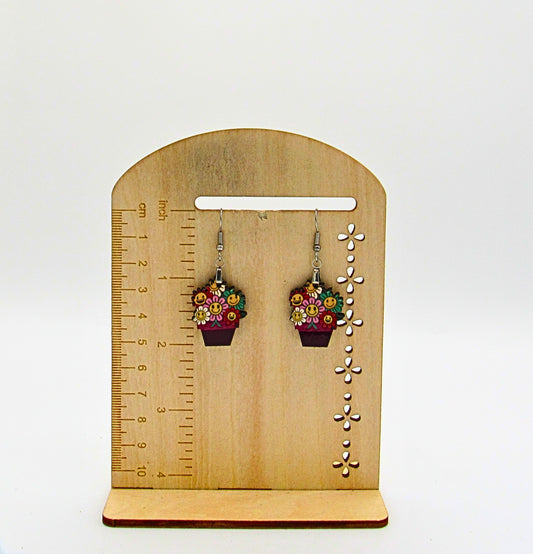 MDF-Flower Pot Shaped Design Sublimated Earrings 1 inch
