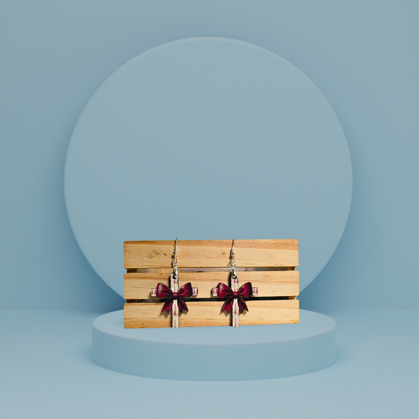 Cross with Bow Shaped Sublimated Earrings 1.5 inch