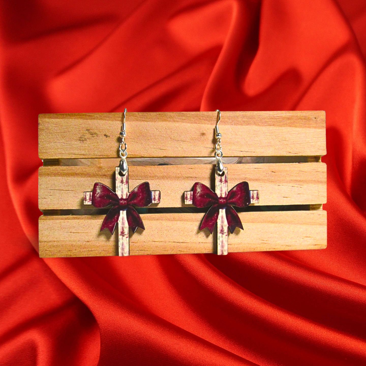 Cross with Bow Shaped Sublimated Earrings 1.5 inch