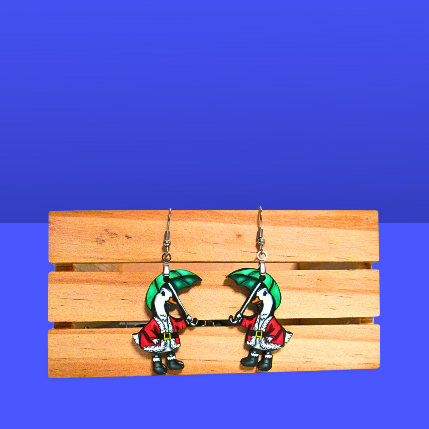 Goose with Umbrella Shaped Sublimated Earrings