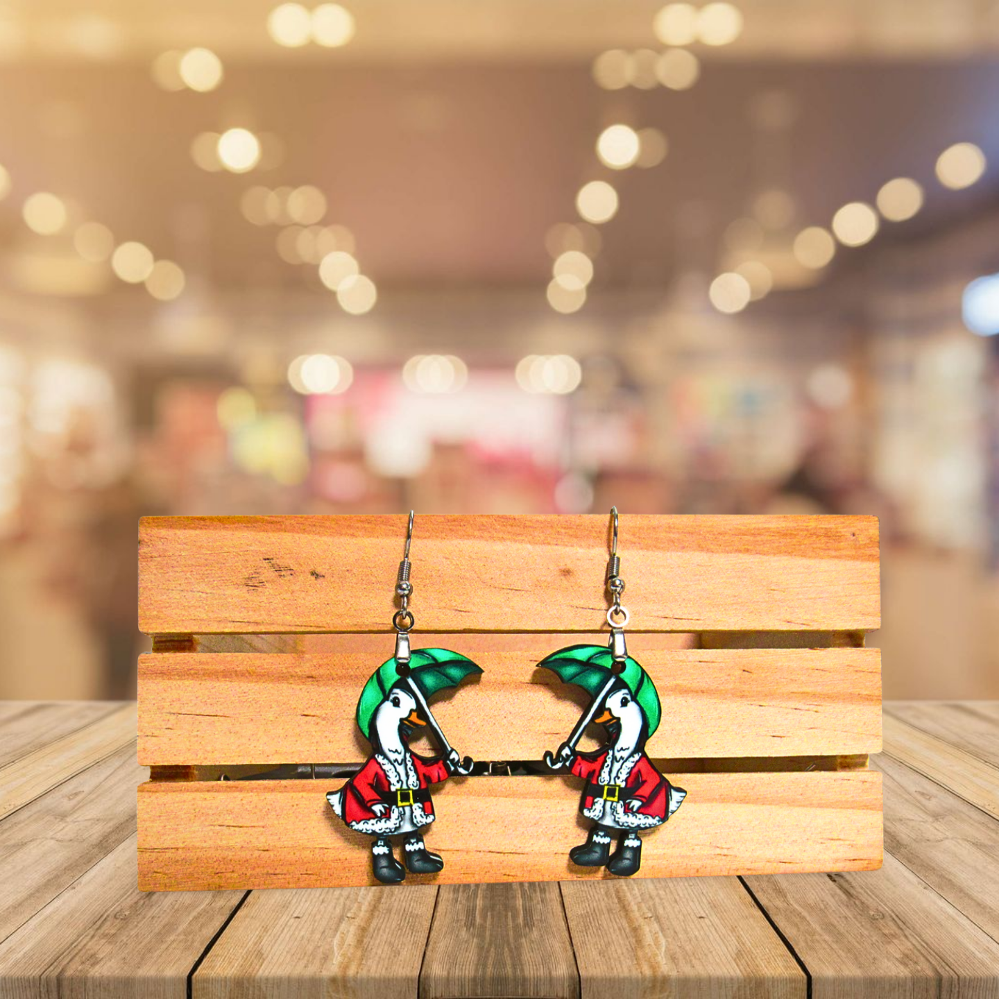 Goose with Umbrella Shaped Sublimated Earrings