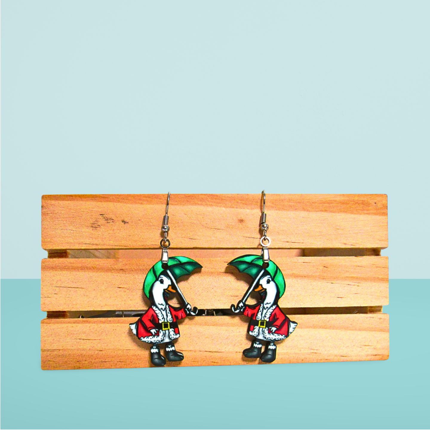 Goose with Umbrella Shaped Sublimated Earrings