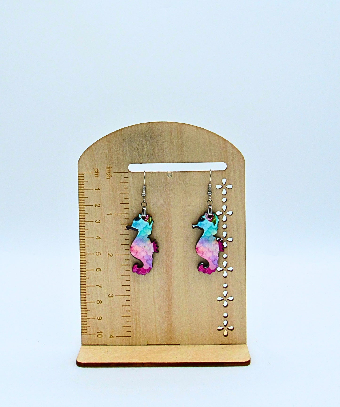 MDF-Seahorse Shaped Sublimated Earrings 1.5 inch (Flower)