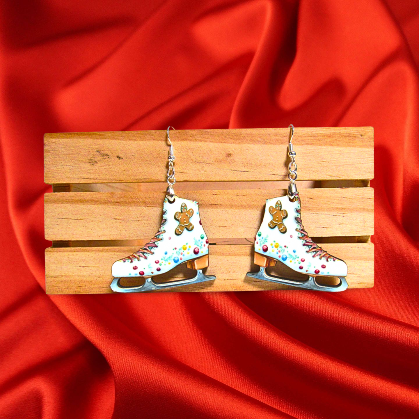 Ice Skate Shaped Sublimated Earrings 1.5 inch