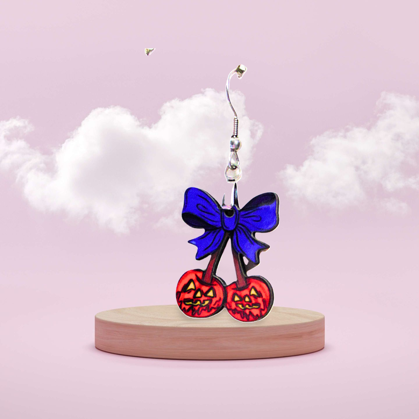 Bow with Cherries Shaped Sublimated Earrings 1.5 inch