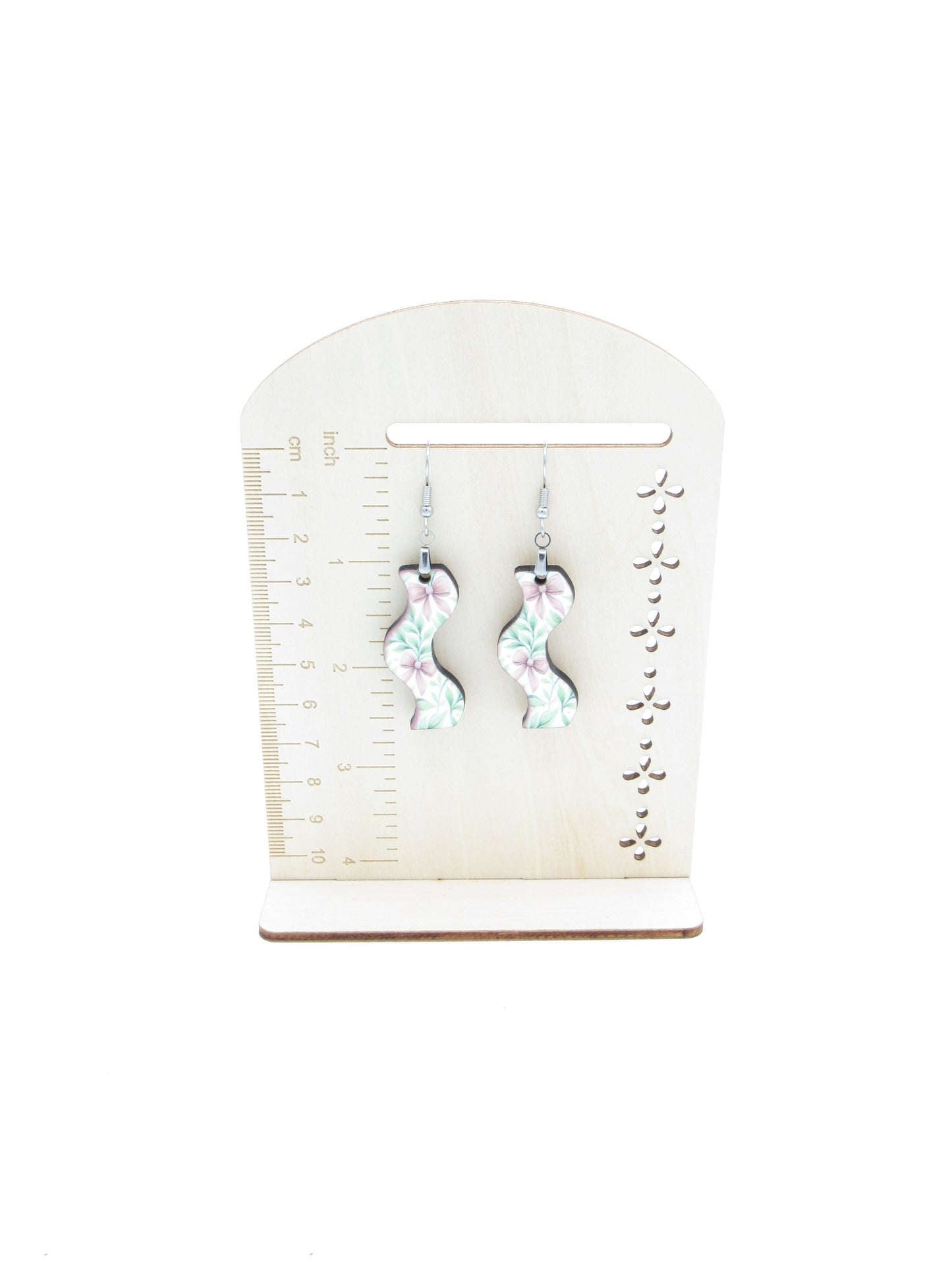 Floral Curvy Sublimation Earrings, Wavy MDF Wood Dangle Earrings, 1.5 Inch Botanical Flower Jewelry