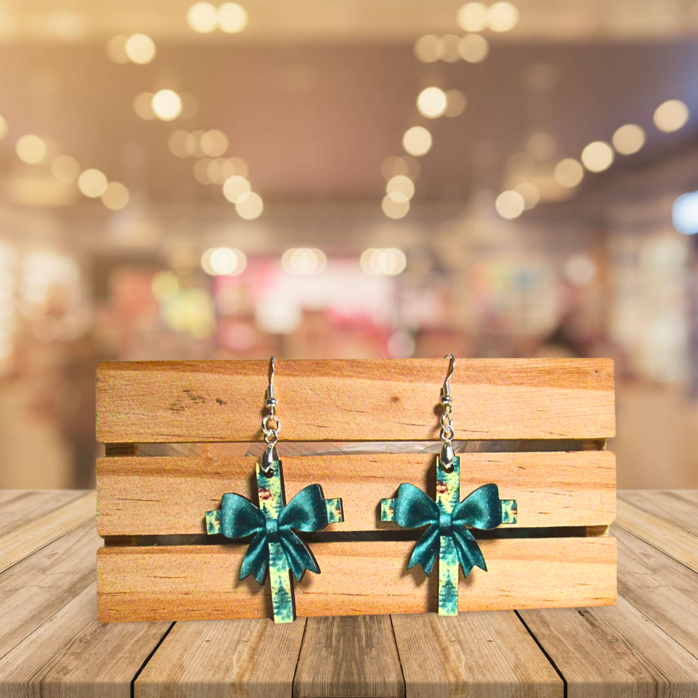 Cross with Bow Shaped Sublimated Earrings 1.5 inch