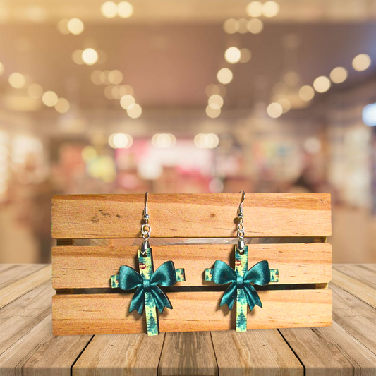 Cross with Bow Shaped Sublimated Earrings 1.5 inch