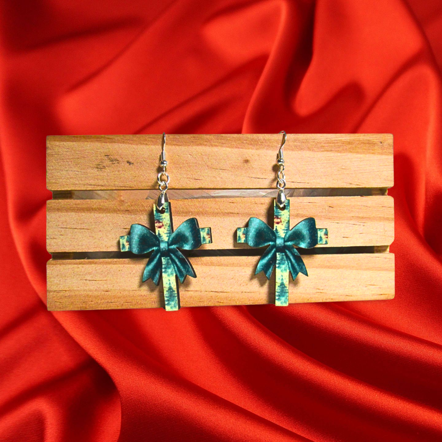 Cross with Bow Shaped Sublimated Earrings 1.5 inch