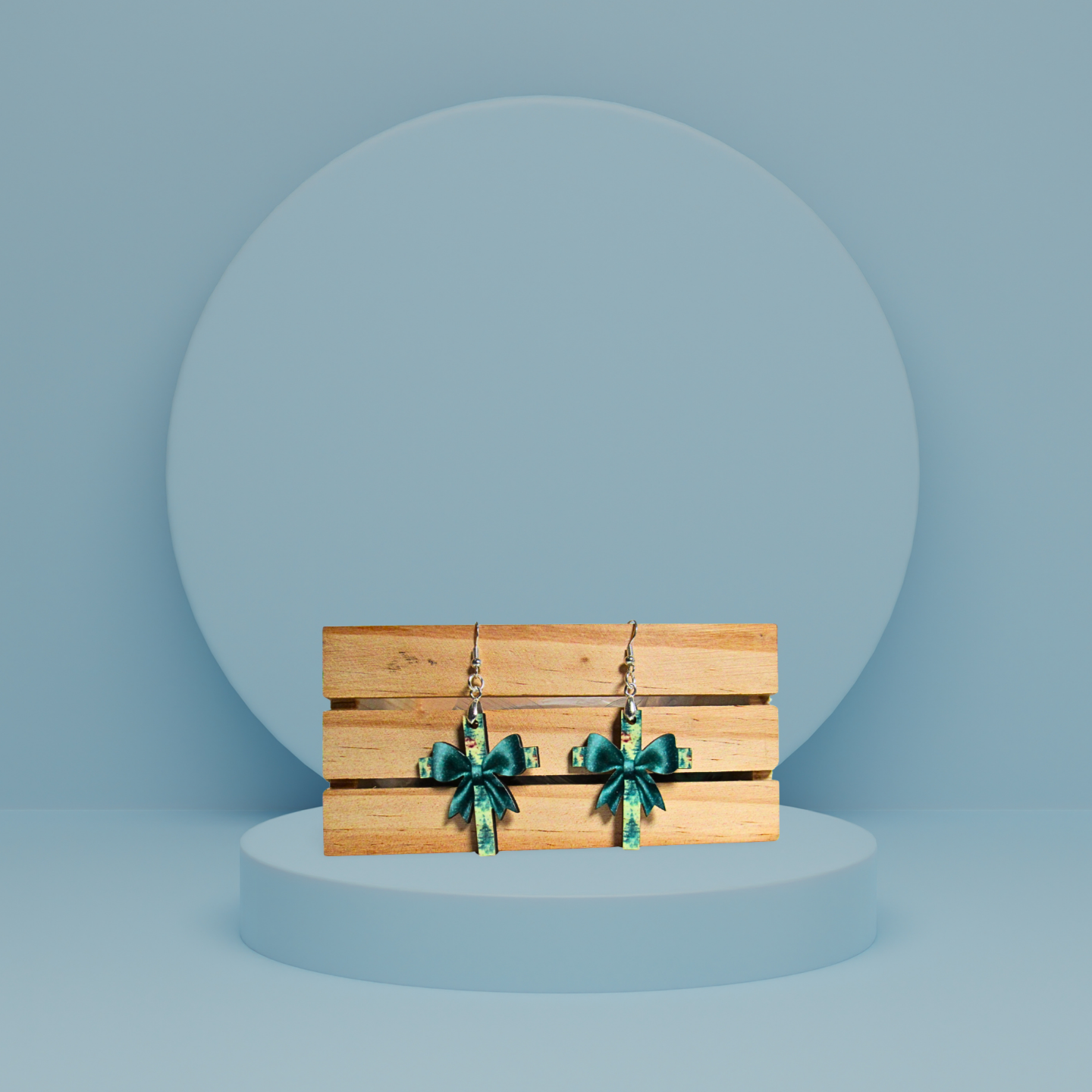 Cross with Bow Shaped Sublimated Earrings 1.5 inch