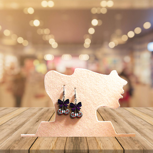 Cherries with Bow Shaped Sublimated Earrings 1 inch