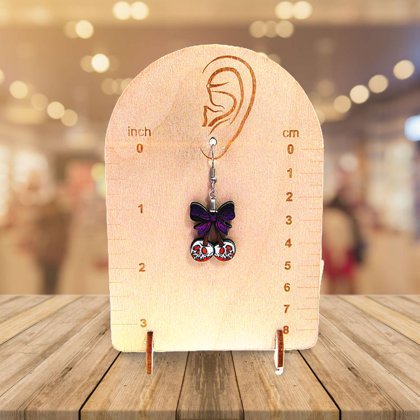 Cherries with Bow Shaped Sublimated Earrings 1 inch