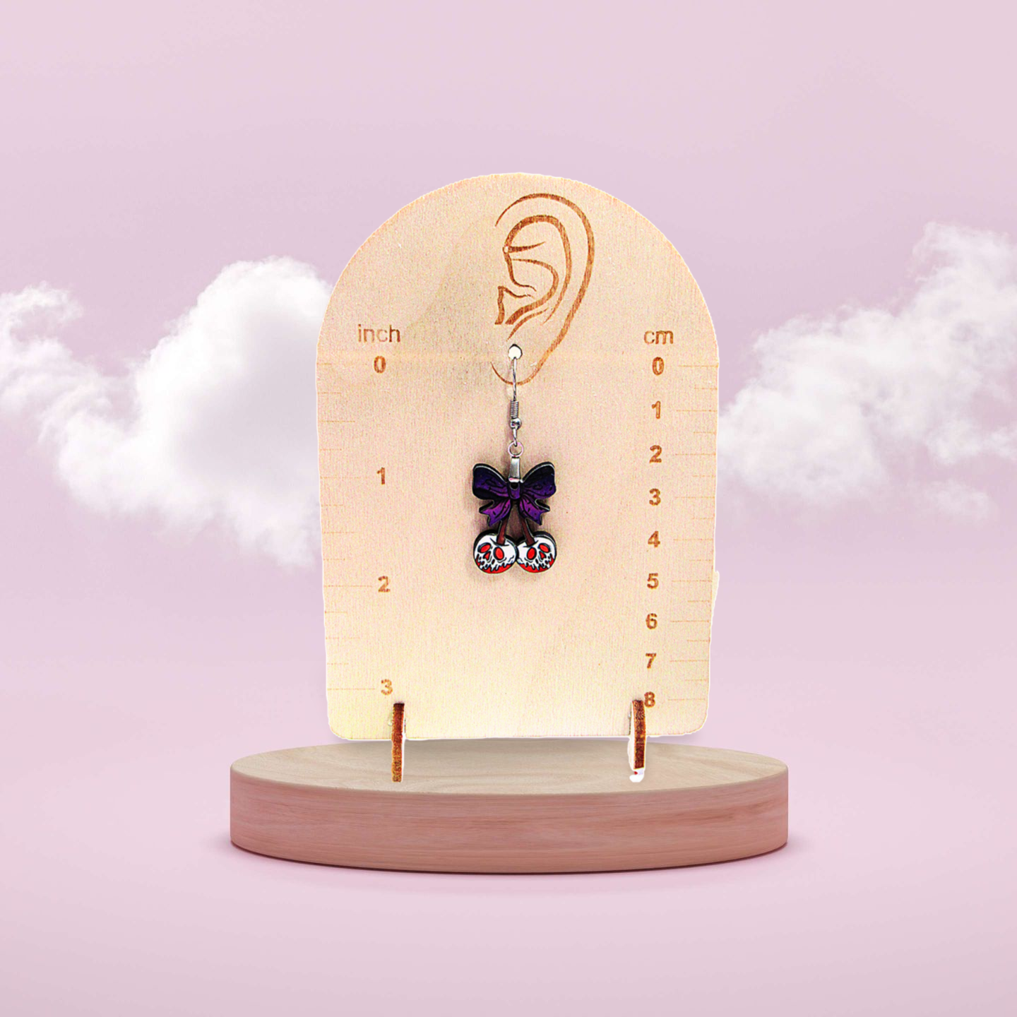 Cherries with Bow Shaped Sublimated Earrings 1 inch