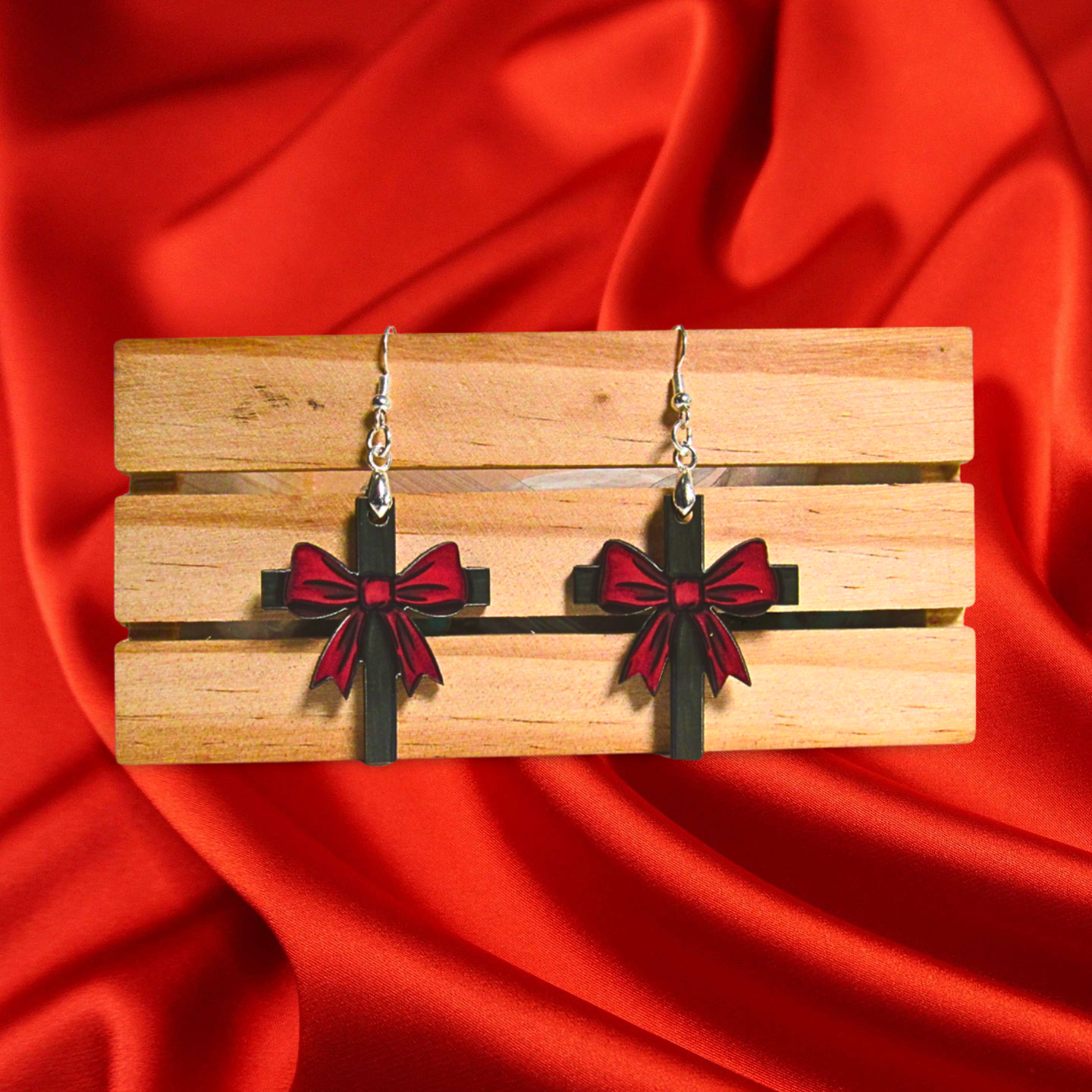 Cross with Bow Shaped Sublimated Earrings 1.5 inch