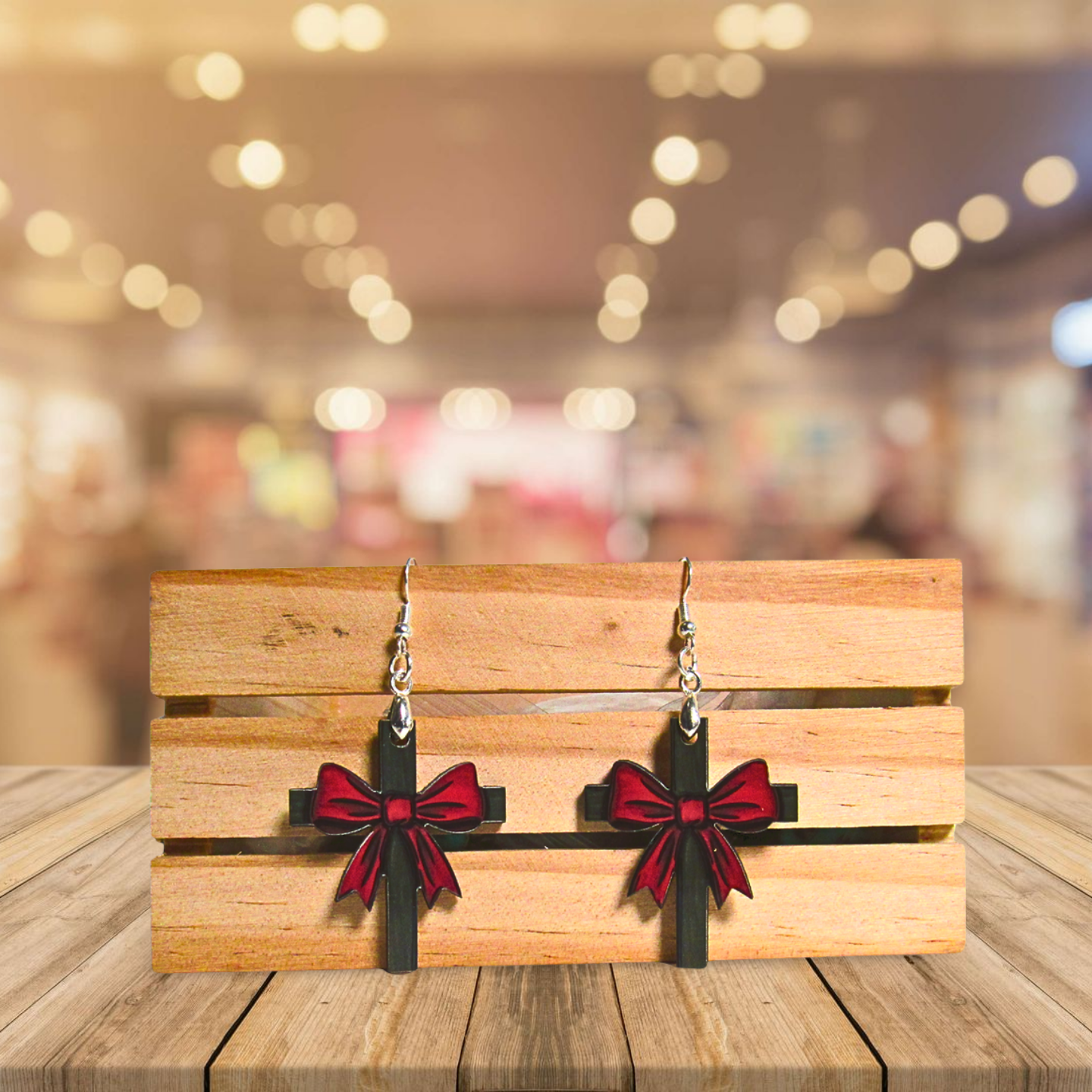 Cross with Bow Shaped Sublimated Earrings 1.5 inch