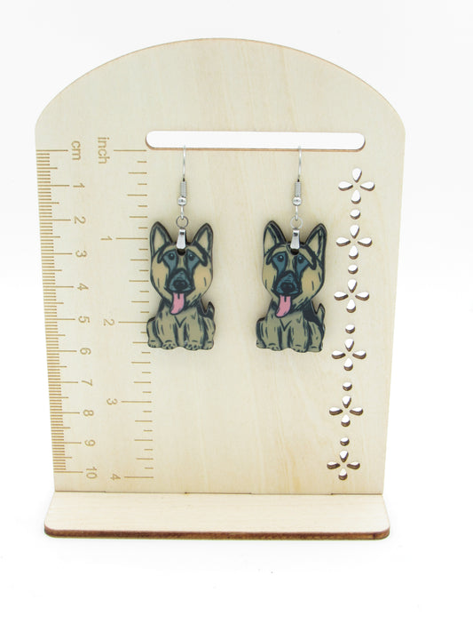 German Shepherd MDF Earrings, Vibrant Sublimation, Stainless Steel Hooks