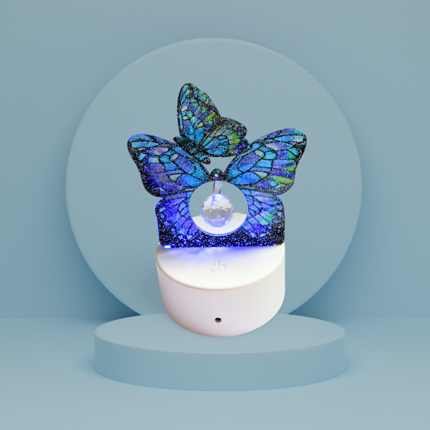 Glitter Acrylic Blue Butterfly SHaped Sublimated Light