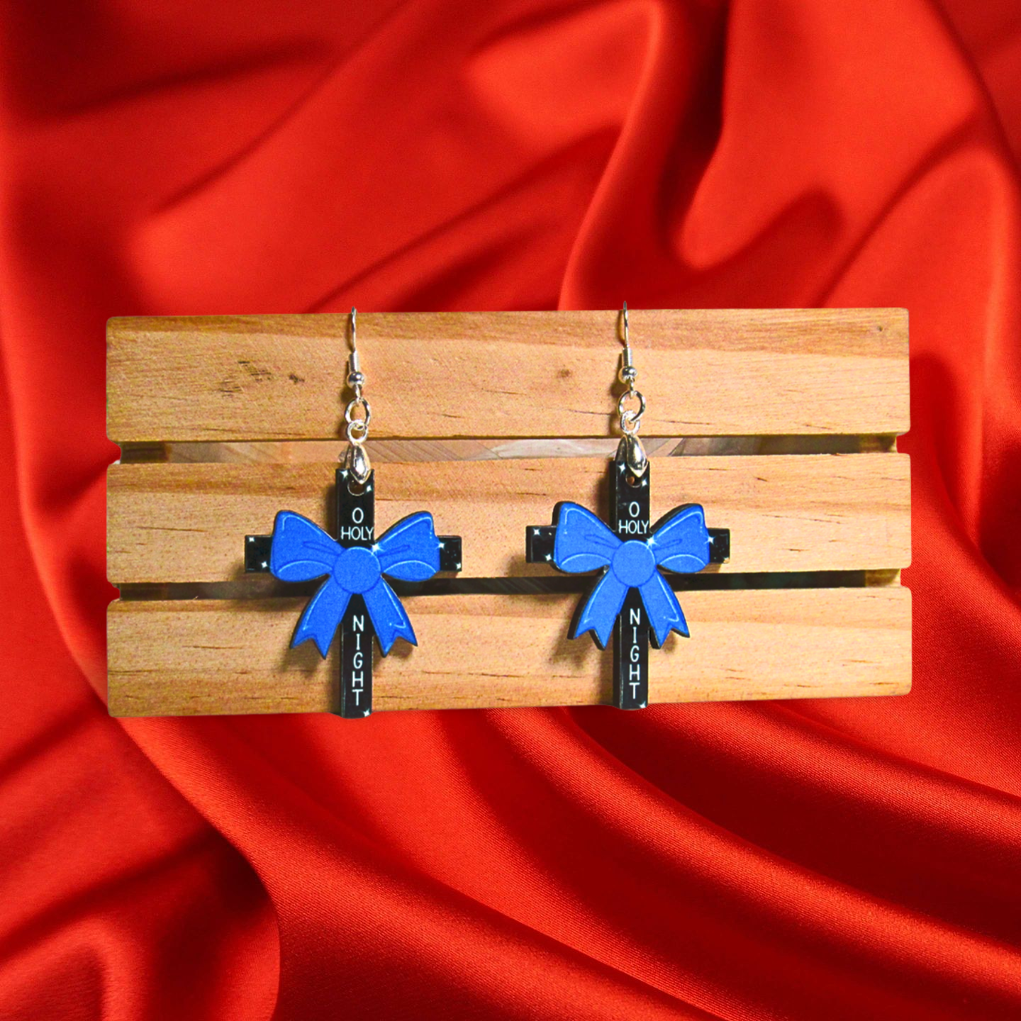 Cross with Bow Shaped Sublimated Earrings 1.5 inch