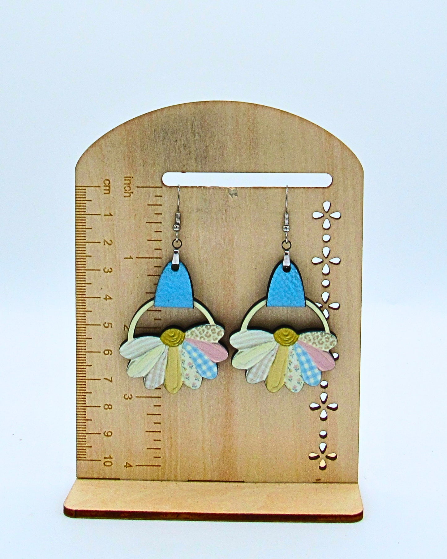 MDF and Faux Leather-Round Sunflower Shaped Sublimated Earrings 1.5 inch