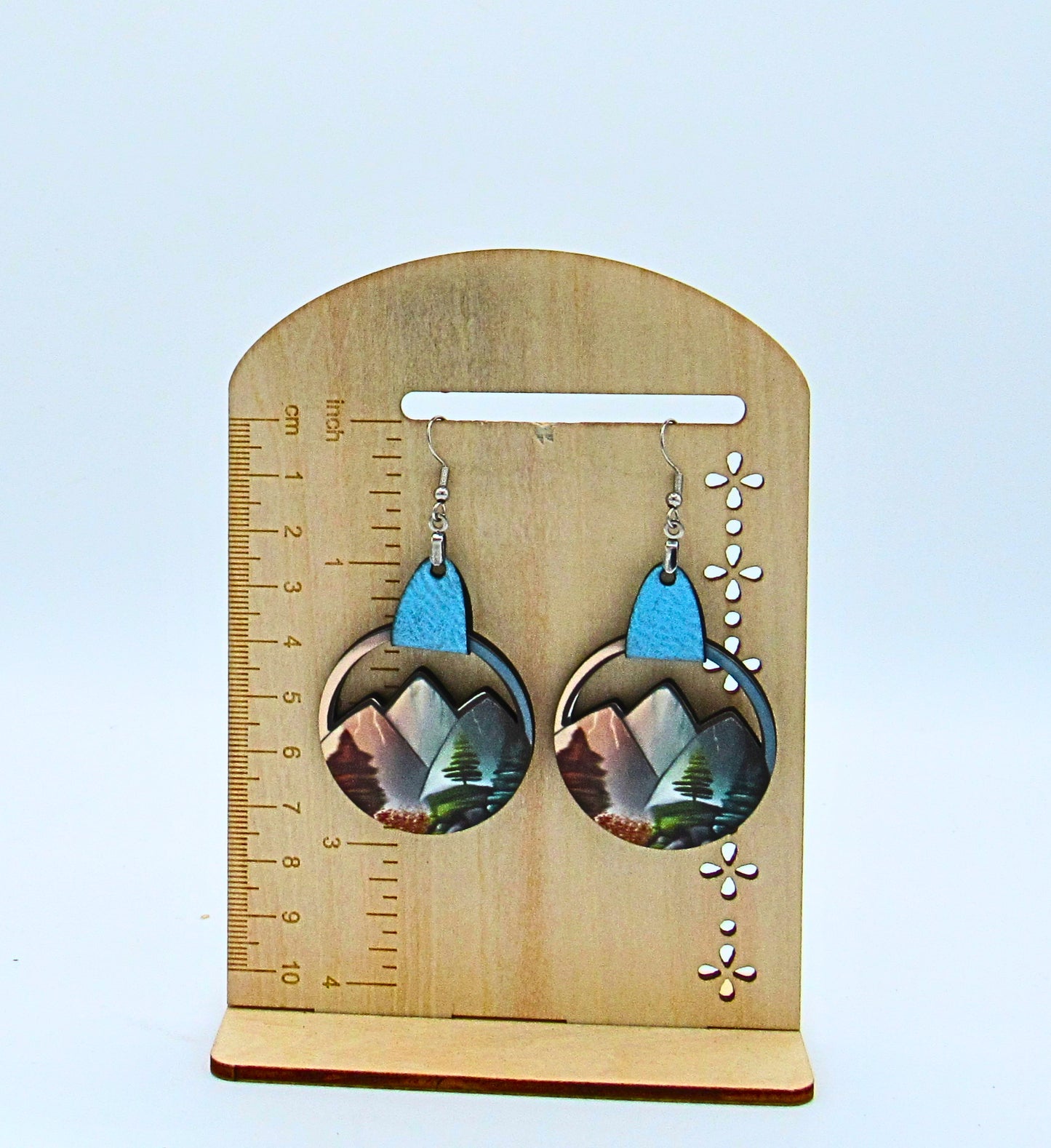 MDF and Faux Leather Round Mountain Shaped Sublimated Earrings 1.5 inch