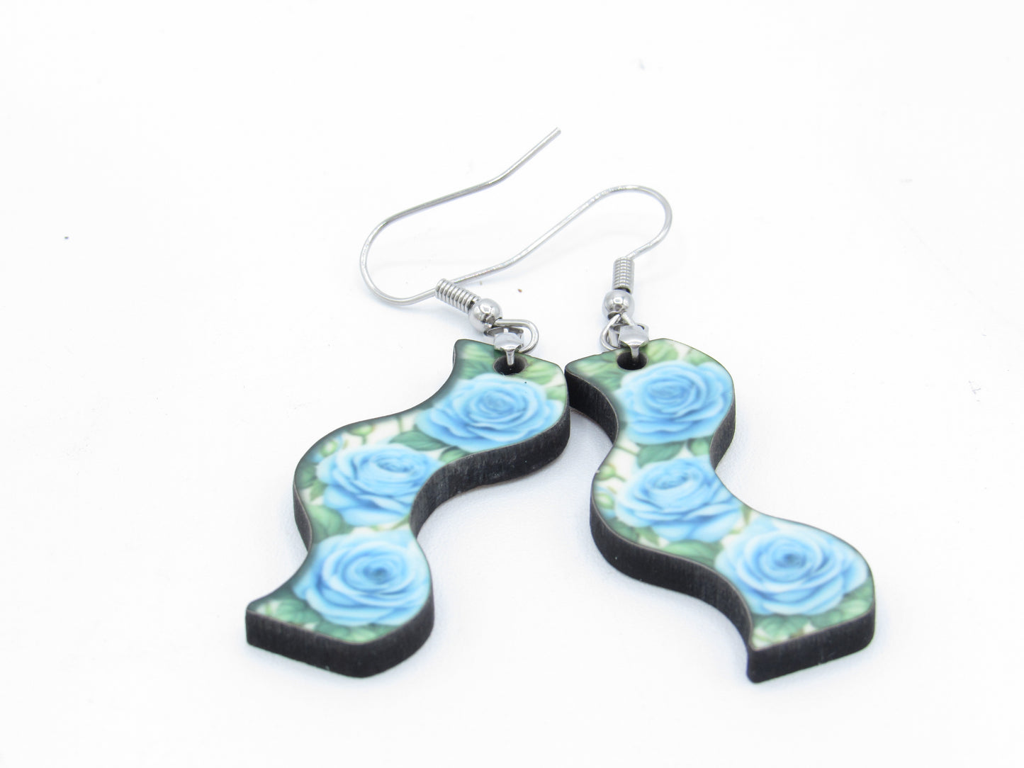 Floral Curvy Sublimation Earrings, Wavy MDF Wood Dangle Earrings, 1.5 Inch Botanical Flower Jewelry