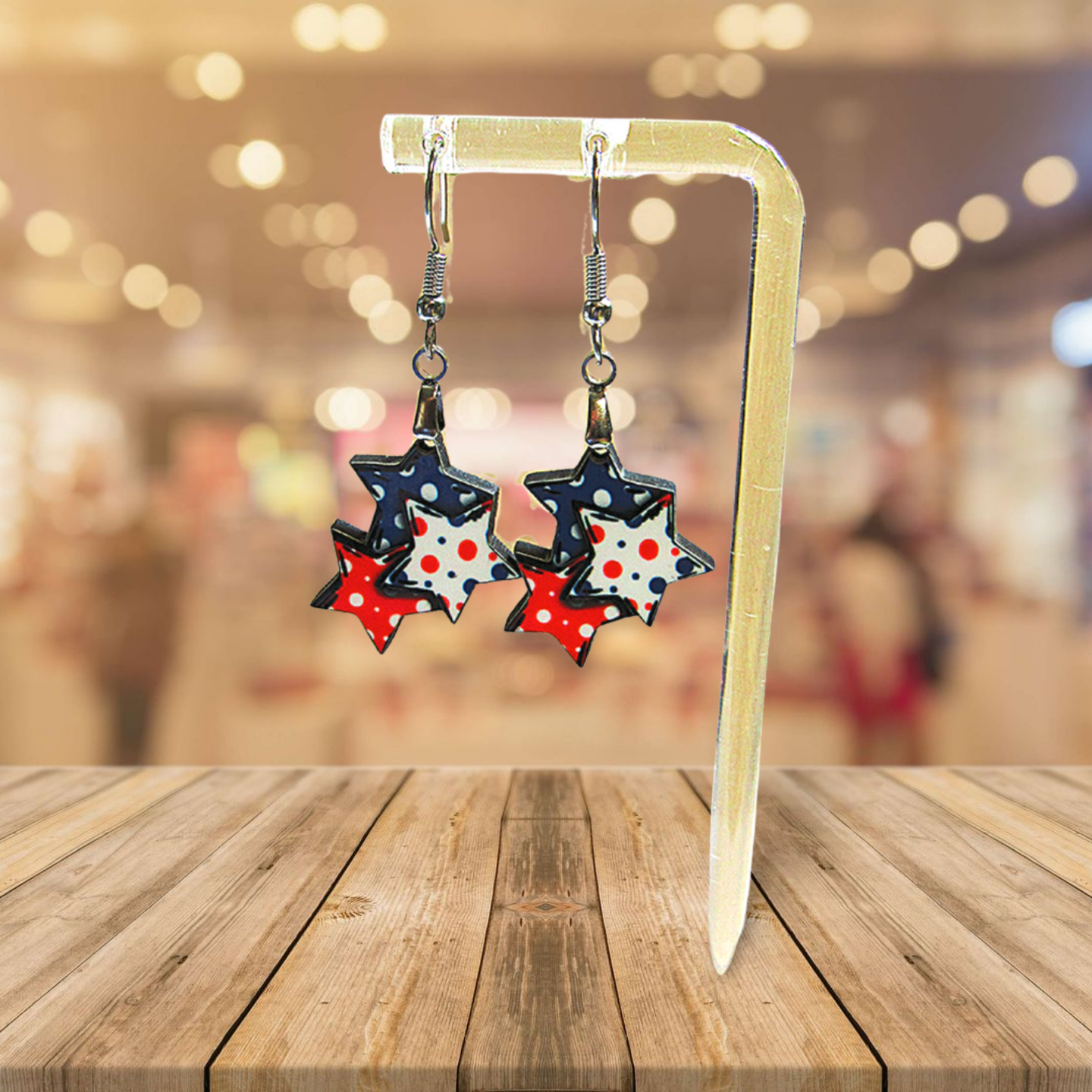 Triple Star Shaped Sublimated Earrings 1 in.
