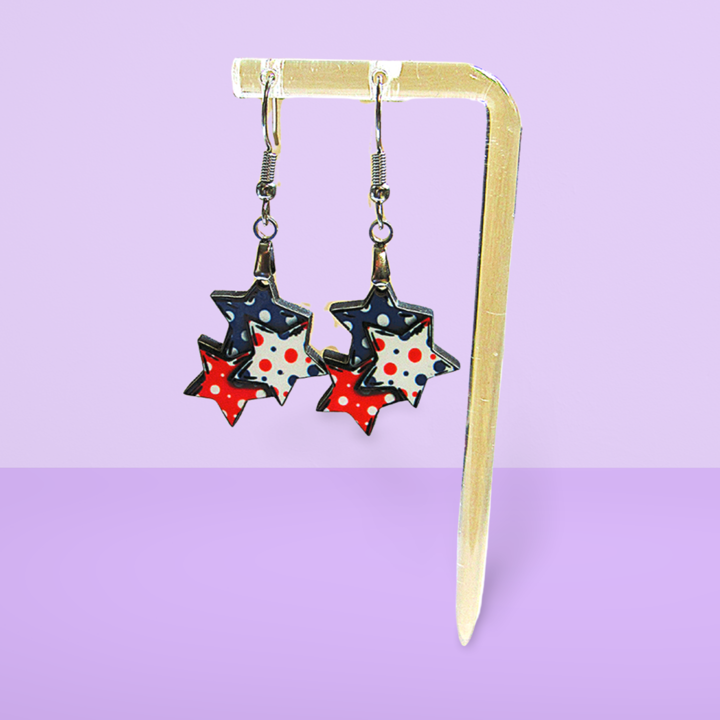 Triple Star Shaped Sublimated Earrings 1 in.