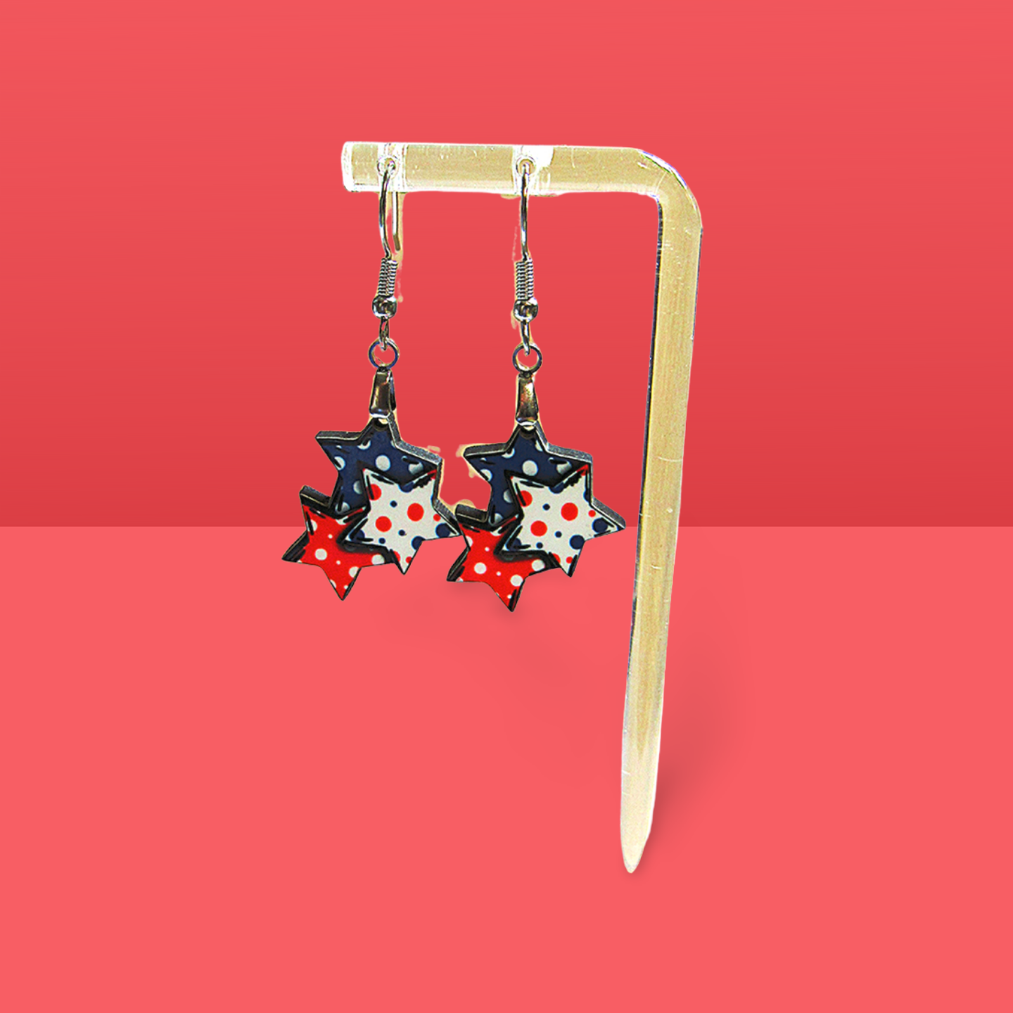 Triple Star Shaped Sublimated Earrings 1 in.