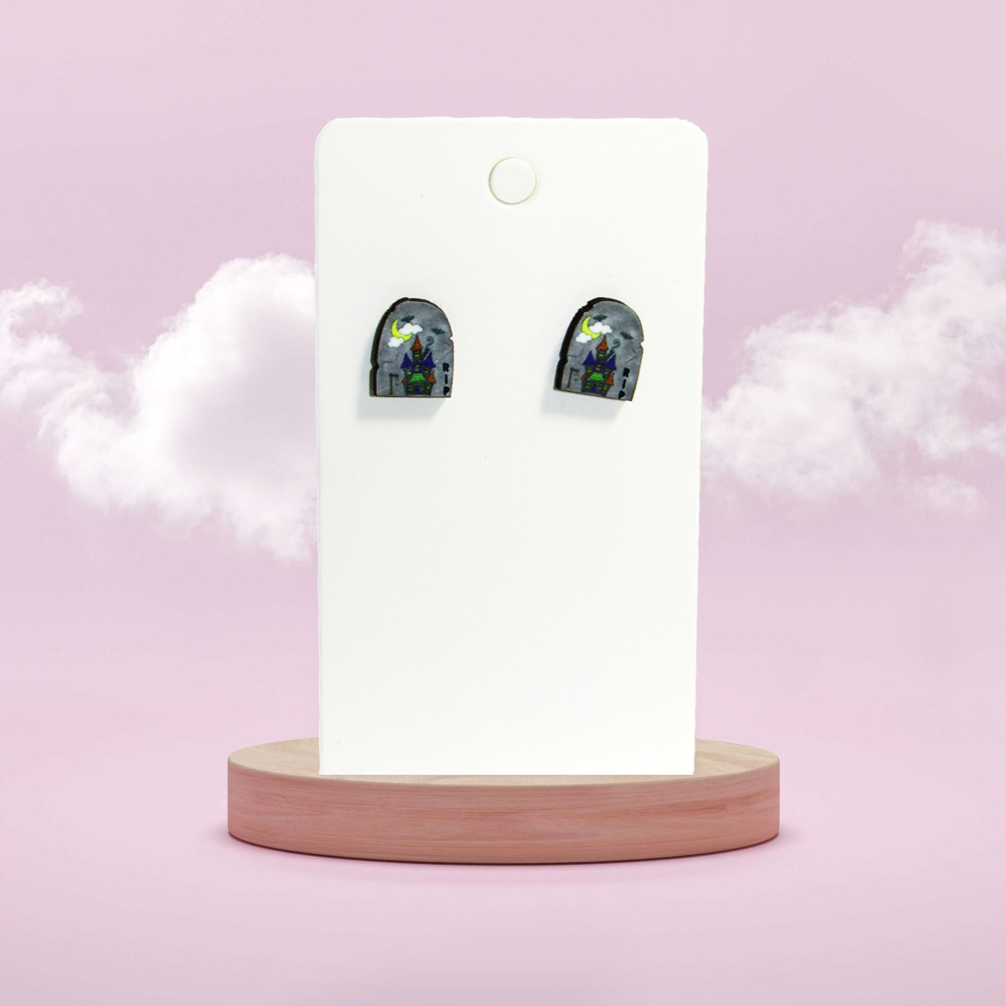 Grave Stone Shaped Sublimated Stud Earrings