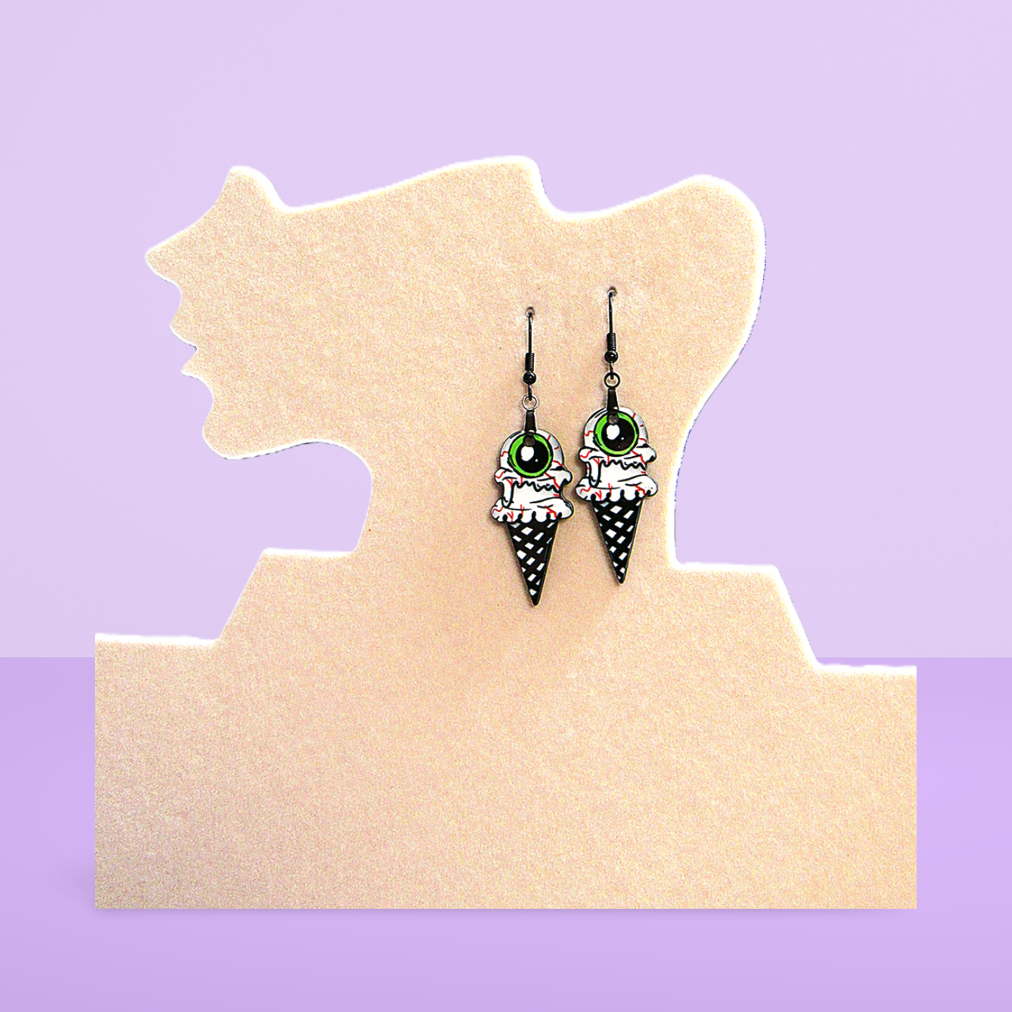 Ice Cream Cone Shaped Sublimated Earrings