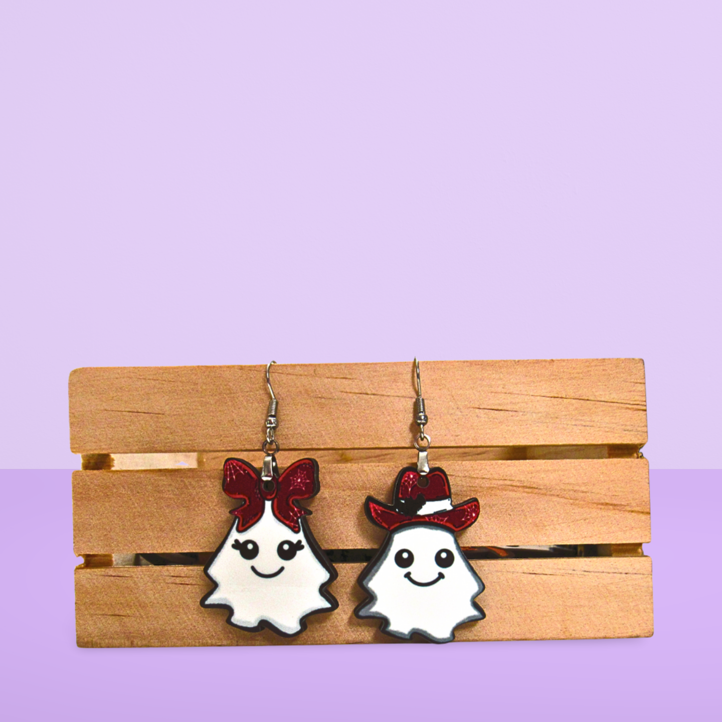 Ghost Couple Shaped Sublimated Earrings