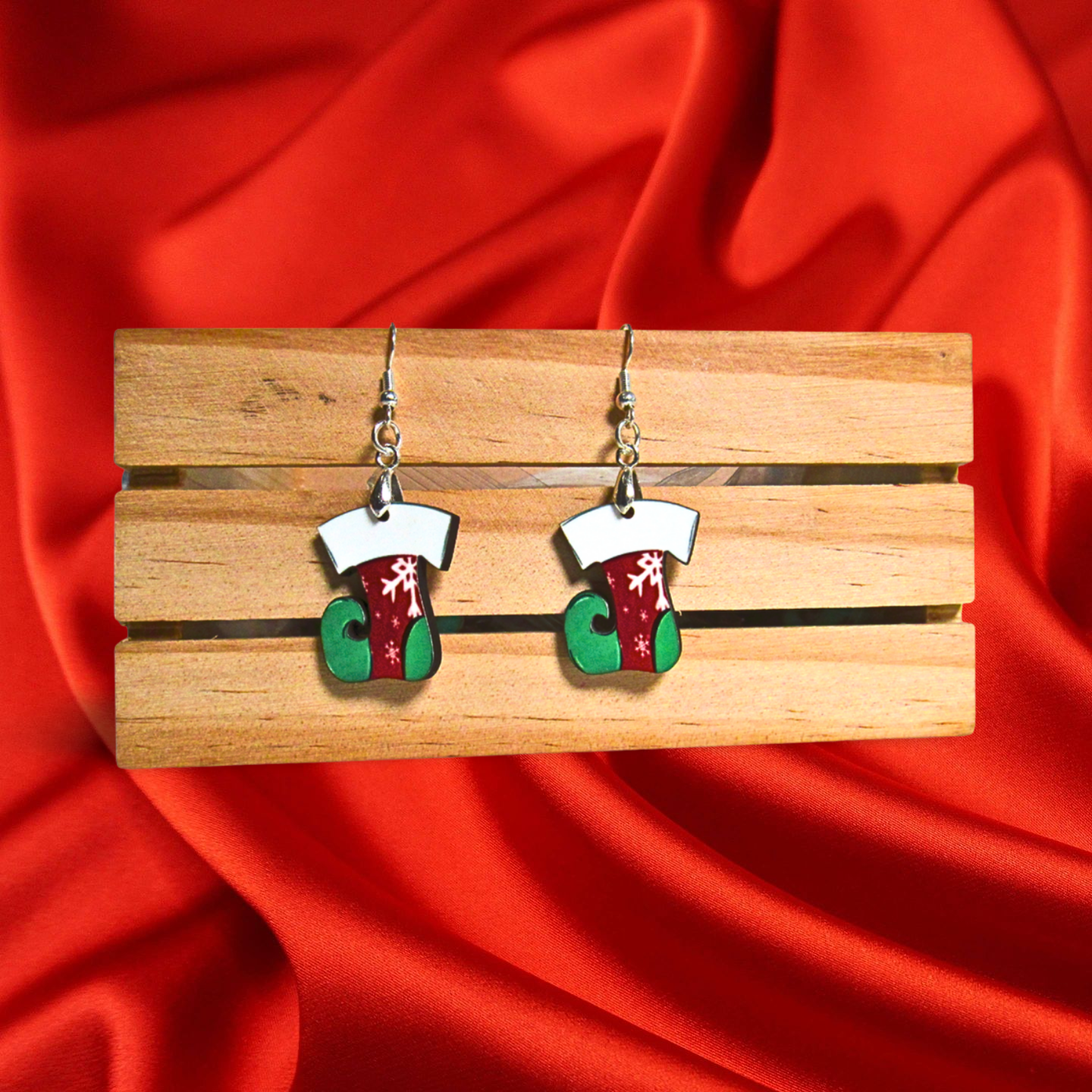 Elf Stocking Shaped Sublimated Earrings 1 inch