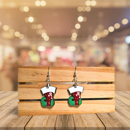 Elf Stocking Shaped Sublimated Earrings 1 inch