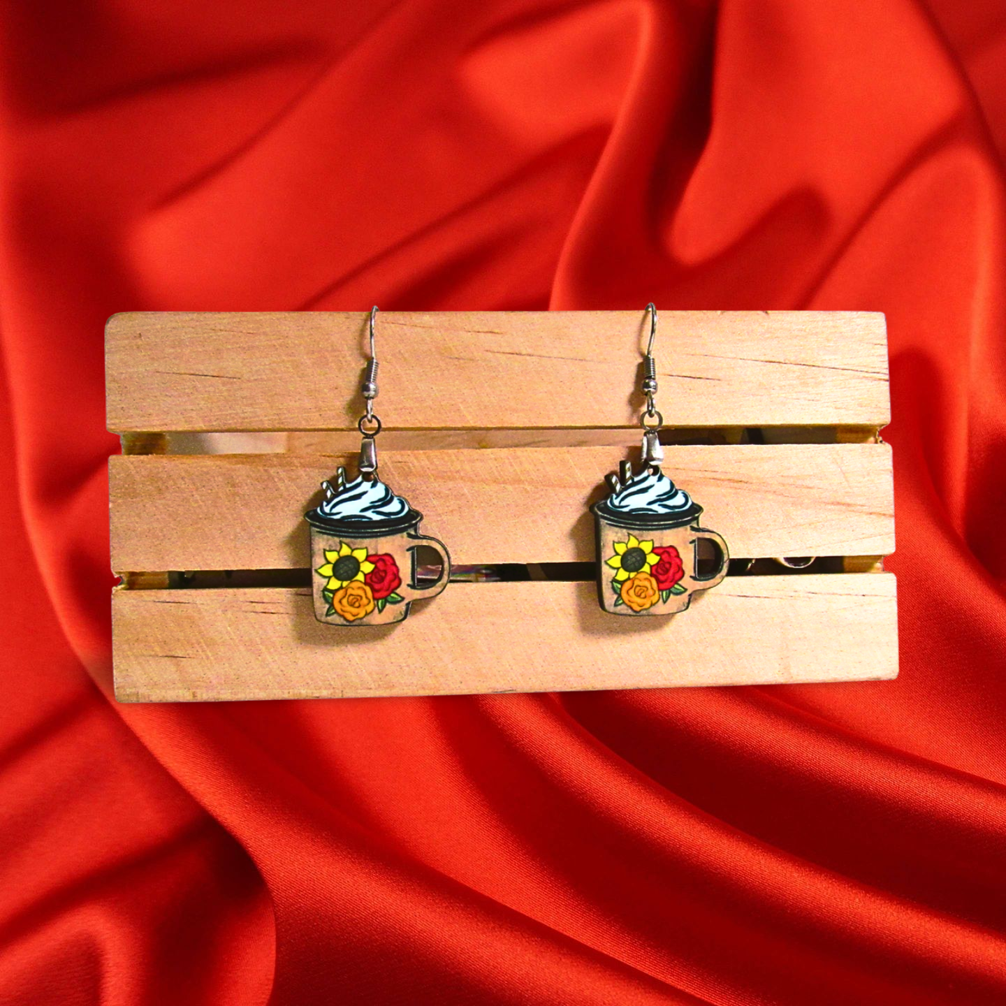 Latte Mug Shaped Sublimated Earrings 1 inch MDF