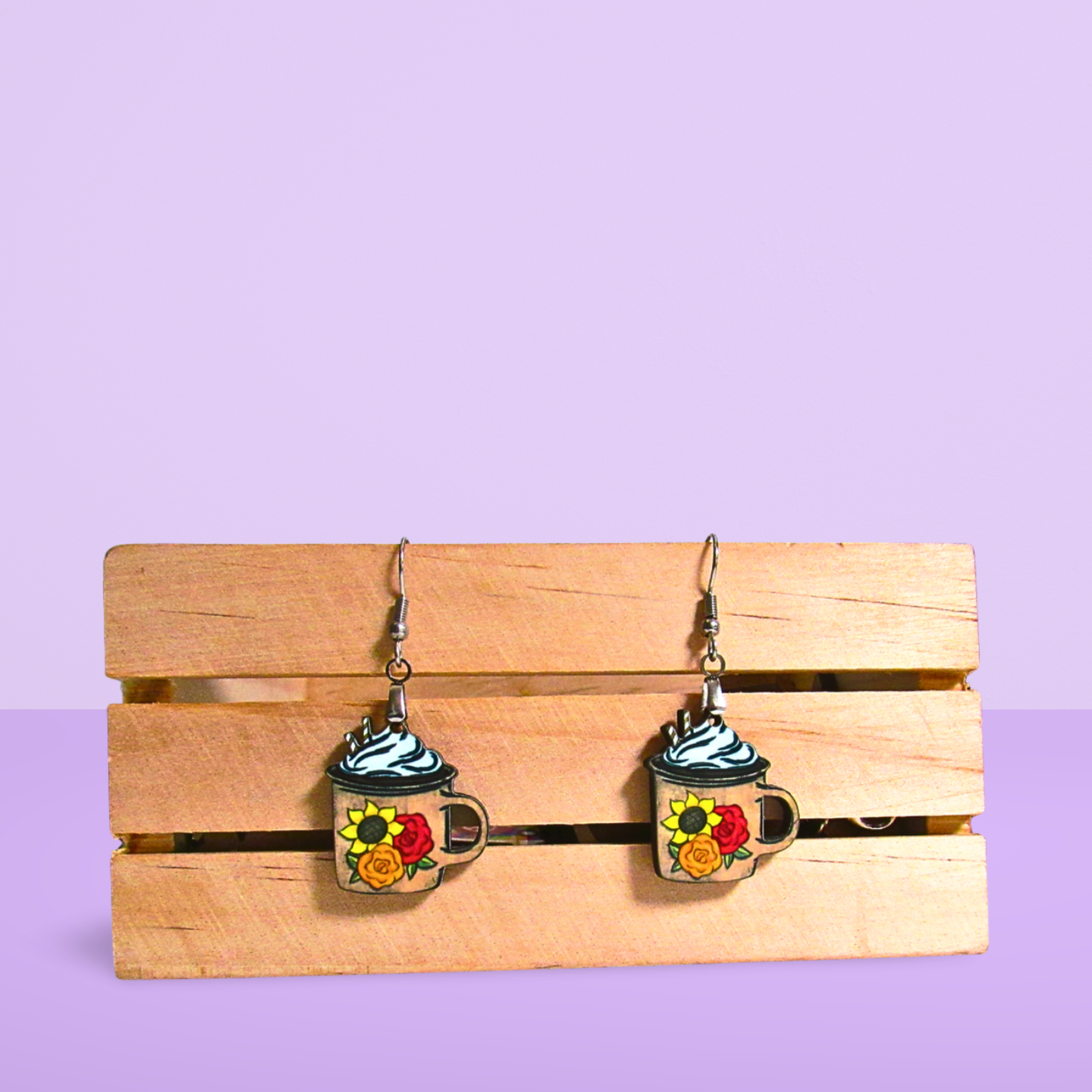 Latte Mug Shaped Sublimated Earrings 1 inch MDF