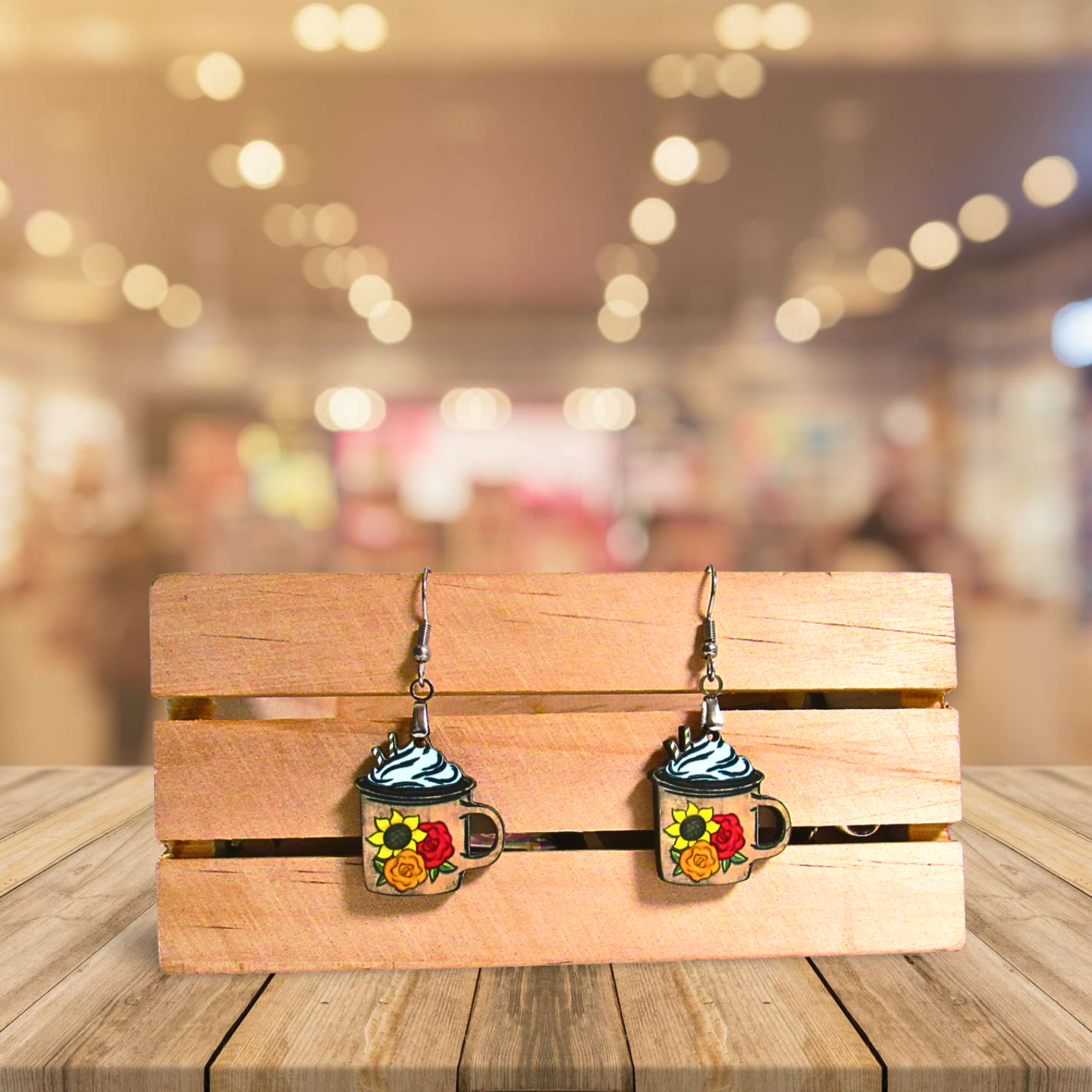 Latte Mug Shaped Sublimated Earrings 1 inch MDF