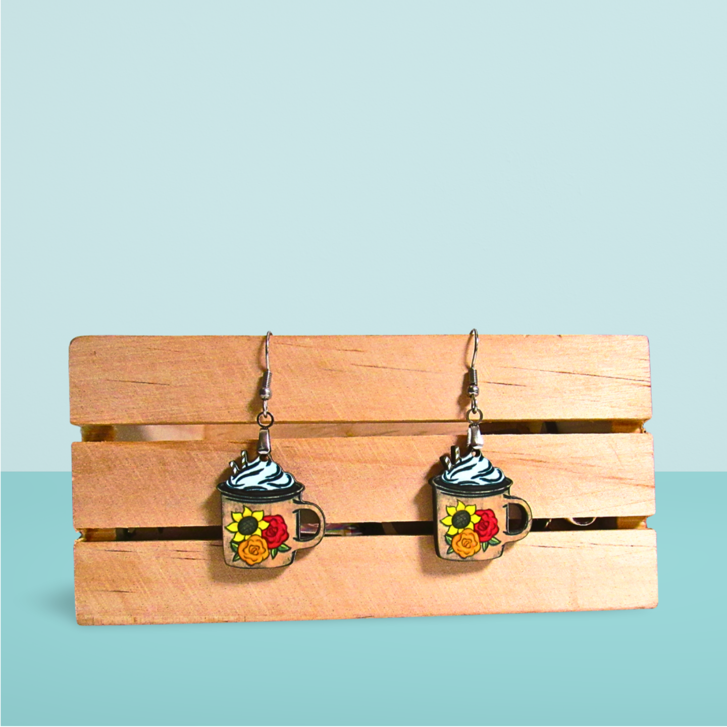 Latte Mug Shaped Sublimated Earrings 1 inch MDF