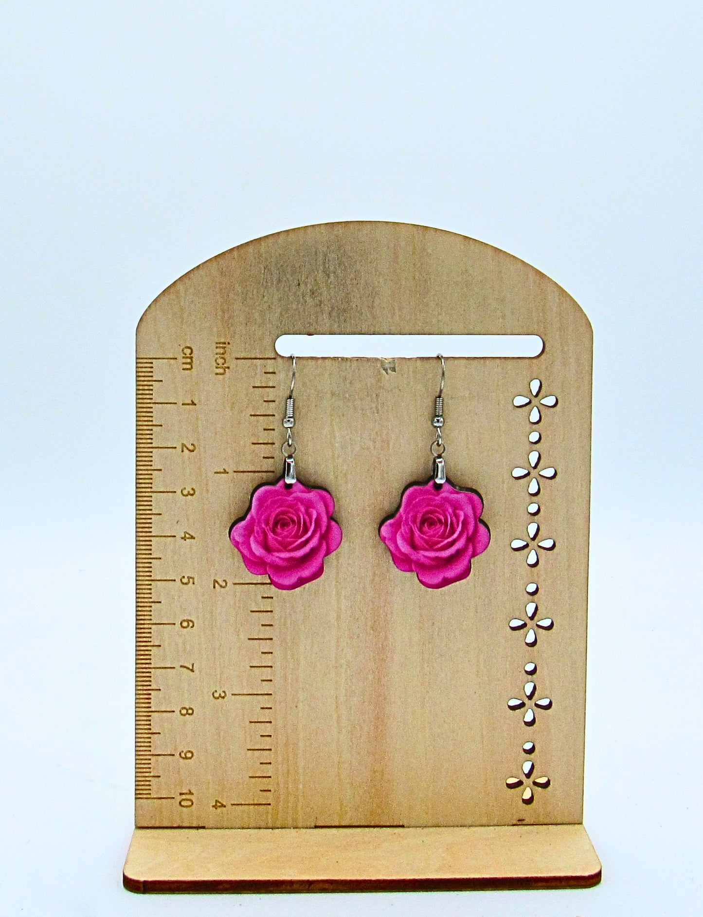 MDF-Rose Shaped Sublimated Earrings 1 inch