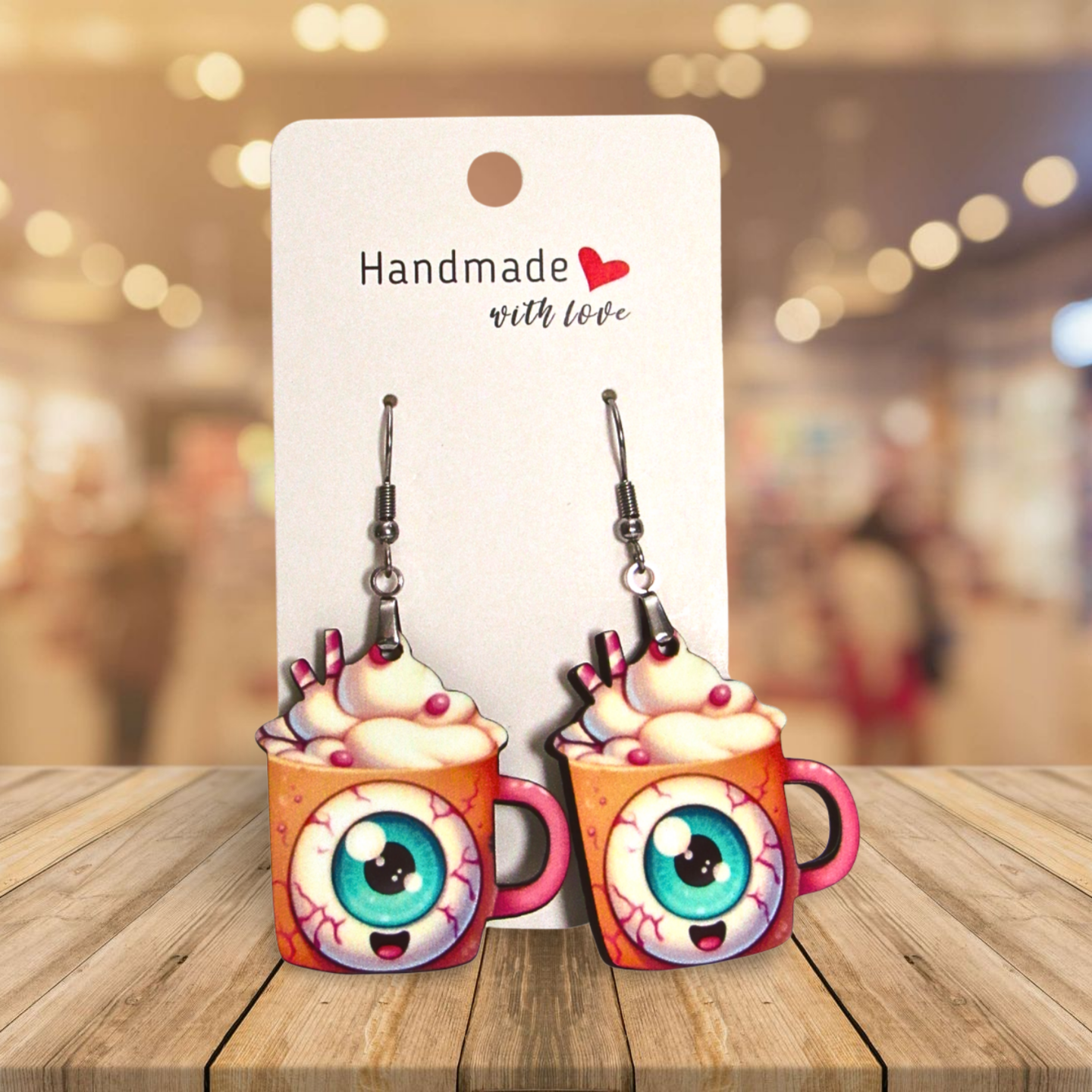 Latte Mug Shaped Sublimated Earrings 1.5 inch MDF